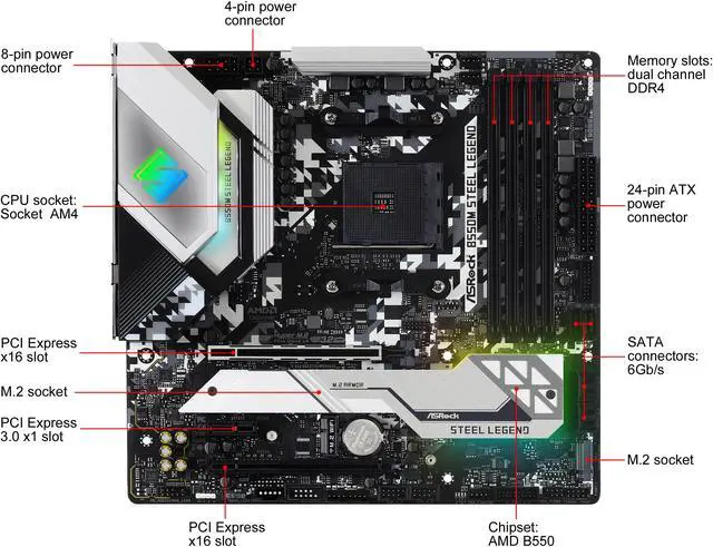 Alt view image 2 of 7 - ASRock B550M STEEL LEGEND AM4 AMD B550 Micro ATX AMD Motherboard