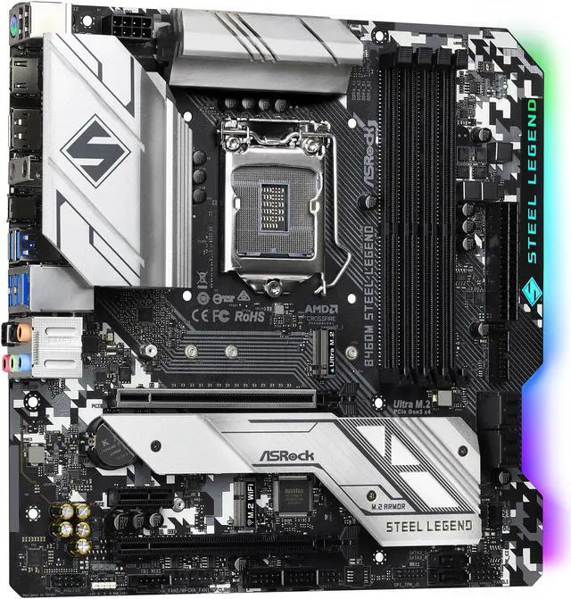 Alt view image 3 of 10 - ASRock B460M STEEL LEGEND LGA 1200 Intel B460 Micro ATX Intel Motherboard