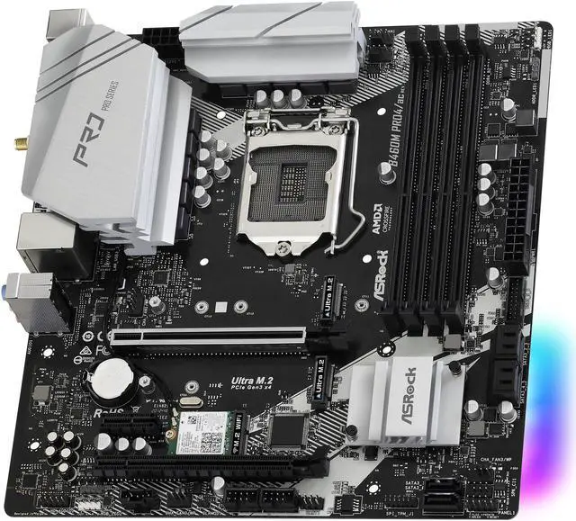 Alt view image 4 of 10 - ASRock B460M Pro4/ac LGA 1200 Intel B460 Micro ATX Intel Motherboard