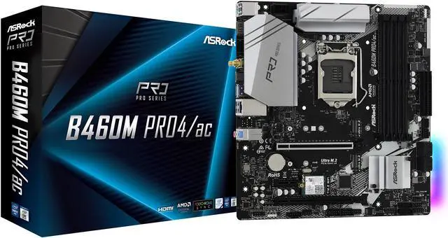 Alt view image 10 of 10 - ASRock B460M Pro4/ac LGA 1200 Intel B460 Micro ATX Intel Motherboard