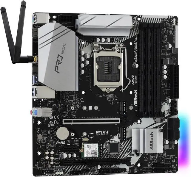 Alt view image 5 of 10 - ASRock B460M Pro4/ac LGA 1200 Intel B460 Micro ATX Intel Motherboard