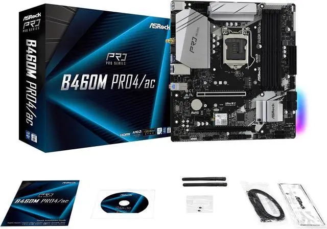 Alt view image 8 of 10 - ASRock B460M Pro4/ac LGA 1200 Intel B460 Micro ATX Intel Motherboard