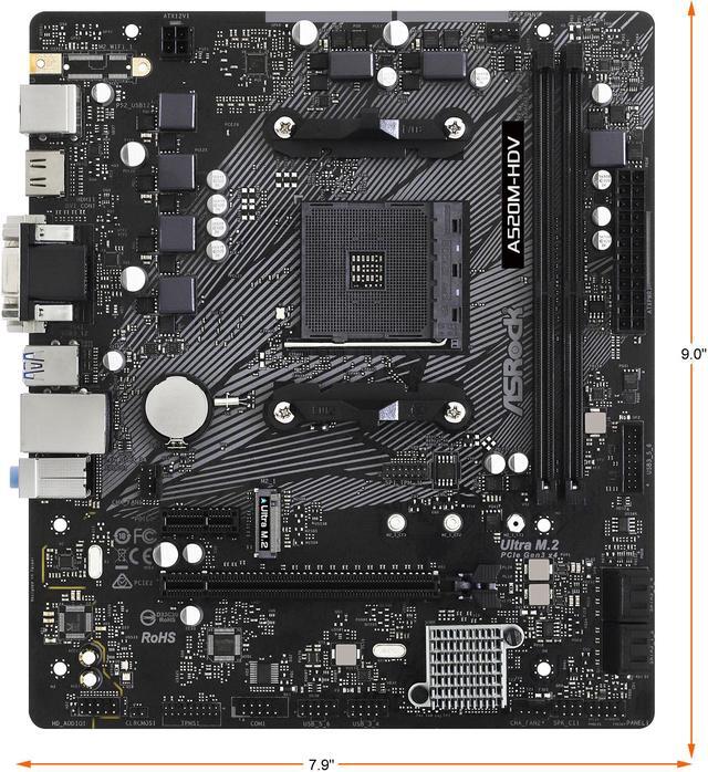 Alt view image 4 of 5 - ASRock A520M-HDV AM4 AMD A520 Micro ATX AMD Motherboard