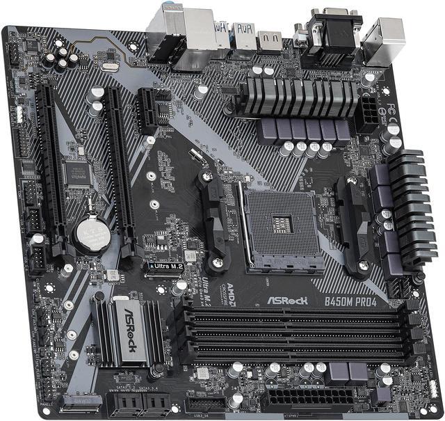 Alt view image 4 of 10 - ASRock B450M PRO4 R2.0 AM4 AMD Promontory B450 Micro ATX AMD Motherboard
