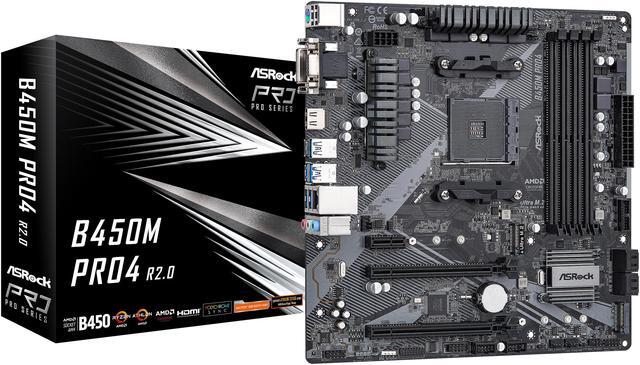 Alt view image 10 of 10 - ASRock B450M PRO4 R2.0 AM4 AMD Promontory B450 Micro ATX AMD Motherboard