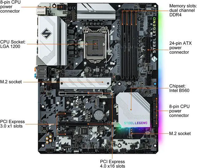 Alt view image 2 of 8 - ASRock B560 Steel Legend LGA 1200 Intel B560 ATX Intel Motherboard