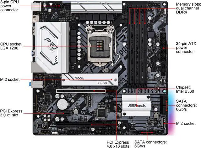 Alt view image 5 of 9 - ASRock B560M PRO4 LGA 1200 Intel B560 Micro ATX Intel Motherboard