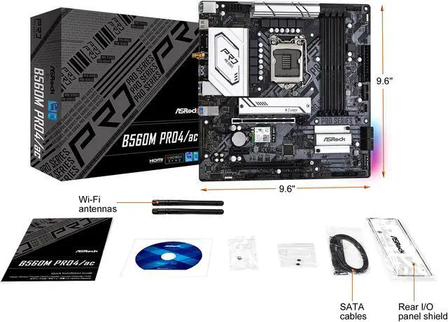 Alt view image 10 of 10 - ASRock B560M PRO4/AC LGA 1200 Intel B560 Micro ATX Intel Motherboard