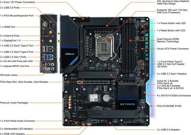 Alt view image 2 of 9 - ASRock Z590 EXTREME WIFI 6E LGA 1200 Intel Z590 ATX Intel Motherboard