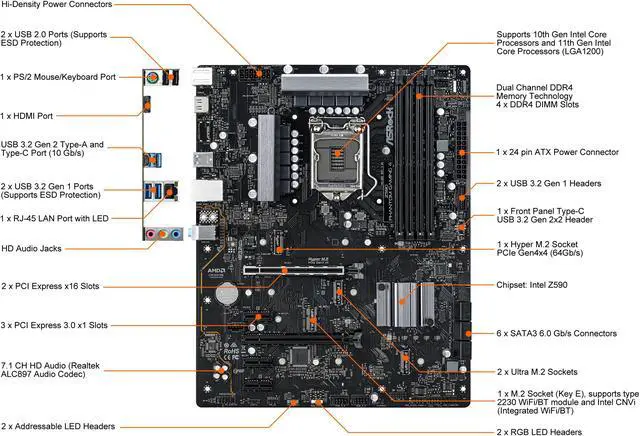 Alt view image 2 of 9 - ASRock Z590 Phantom Gaming 4 LGA 1200 Intel Z590 ATX Intel Motherboard