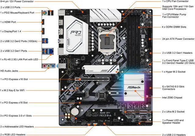 Alt view image 2 of 8 - ASRock Z590 PRO4 LGA 1200 Intel Z590 ATX Intel Motherboard