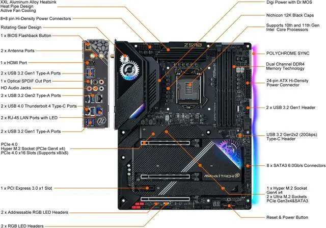 Alt view image 2 of 14 - ASRock Z590 TAICHI LGA 1200 Intel Z590 ATX Intel Motherboard