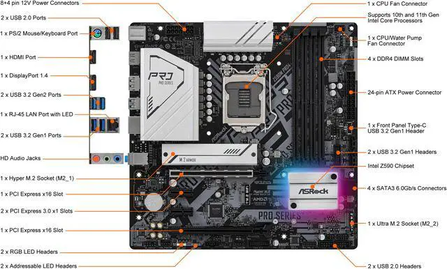 Alt view image 2 of 9 - ASRock Z590M PRO4 LGA 1200 Intel Z590 Micro ATX Intel Motherboard