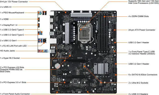 Alt view image 2 of 8 - ASRock H570 Phantom Gaming 4 LGA 1200 Intel H570 ATX Intel Motherboard