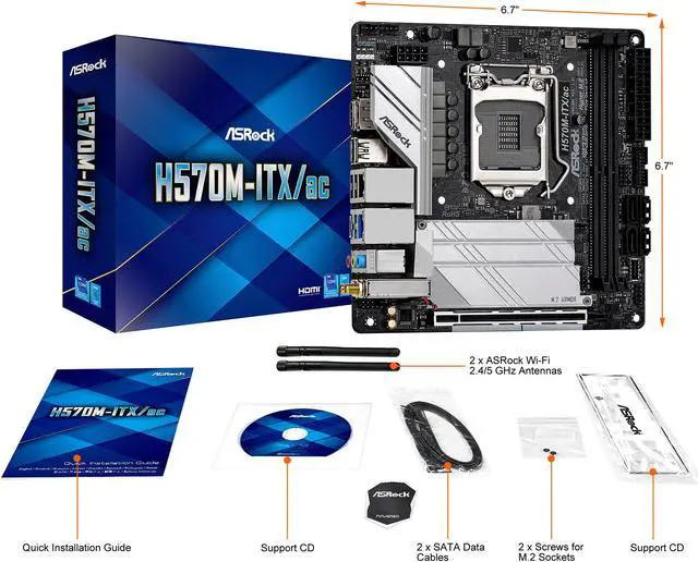 Alt view image 8 of 9 - ASRock H570M-ITX/AC LGA 1200 Intel H570 Mini ITX Intel Motherboard