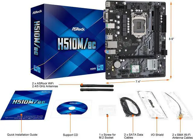 Alt view image 5 of 5 - ASRock H510M/AC LGA 1200 Intel H510 Micro ATX Intel Motherboard