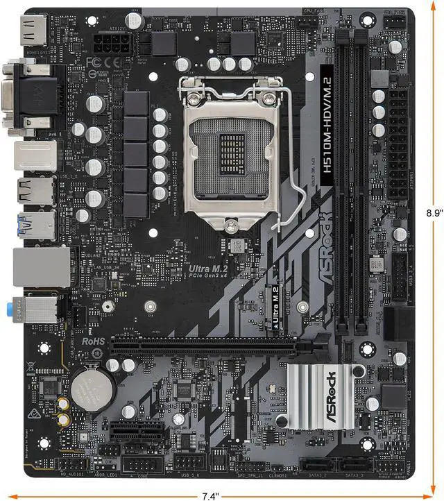 Alt view image 3 of 3 - ASRock H510M-HDV/M.2 LGA 1200 Intel H510 Micro ATX Intel Motherboard