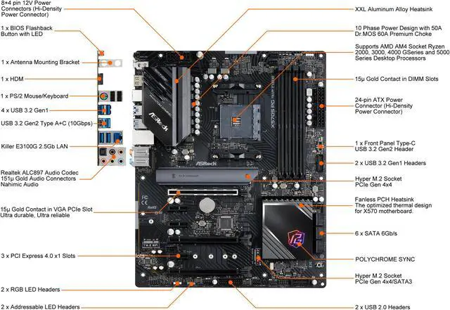 Alt view image 2 of 12 - ASRock X570S PG RIPTIDE AM4 AMD X570 ATX AMD Motherboard