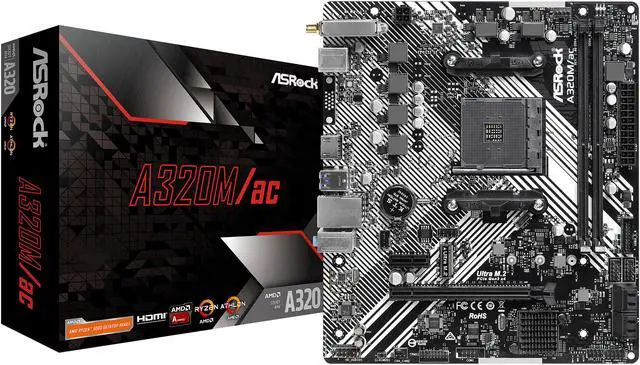 Alt view image 9 of 9 - ASRock A320M/AC AM4 AMD A320 Micro ATX AMD Motherboard
