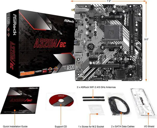 Alt view image 8 of 9 - ASRock A320M/AC AM4 AMD A320 Micro ATX AMD Motherboard