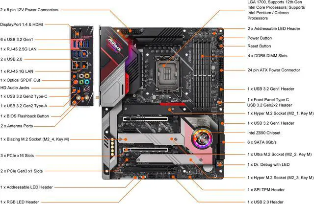 Alt view image 4 of 7 - ASRock Z690 PG Velocita LGA 1700 (14th,13th,12th Gen) Intel Z690 SATA 6Gb/s DDR5 ATX Intel Motherboard