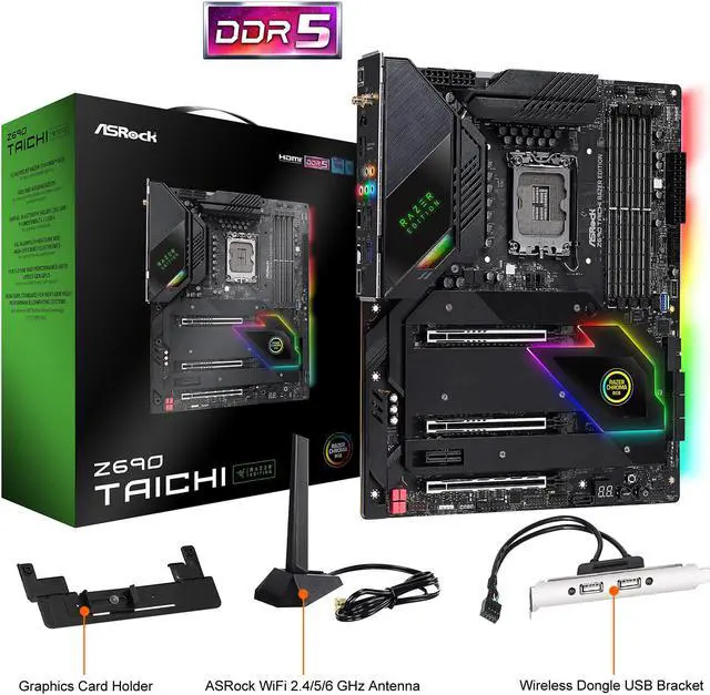 Alt view image 9 of 11 - ASRock Z690 Taichi Razer Edition LGA 1700 (14th,13th,12th Gen) Intel Z690 SATA 6Gb/s DDR5 ATX Intel Motherboard