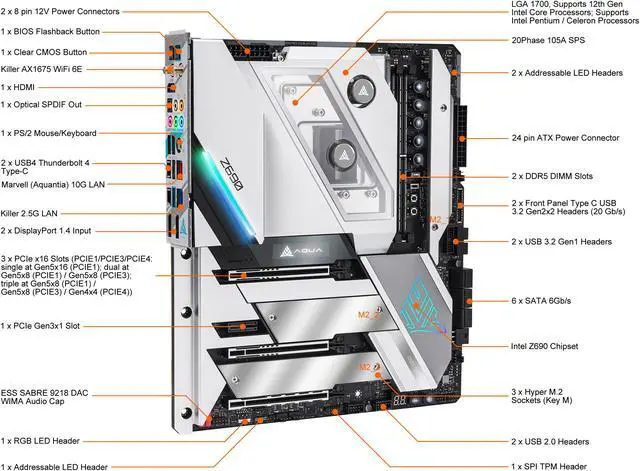 Alt view image 4 of 9 - ASRock Z690 AQUA OC LGA 1700 (14th,13th,12th Gen) DDR5 Intel Z690 SATA 6Gb/s Extended ATX Intel Motherboard