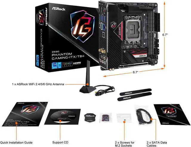Alt view image 9 of 10 - ASRock Z690 Phantom Gaming-ITX/TB4 LGA 1700 (14th,13th,12th Gen) Intel Z690 SATA 6Gb/s DDR5 Mini ITX Intel Motherboard