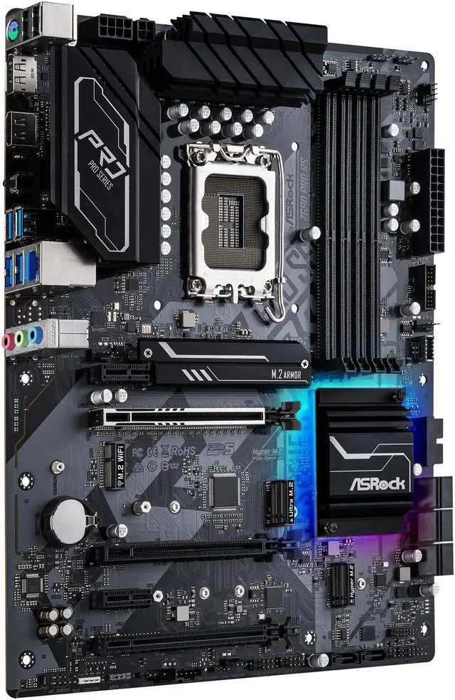 Alt view image 5 of 12 - ASRock Z690 Pro RS LGA 1700 (14th,13th,12th Gen) Intel Z690 SATA 6Gb/s DDR4 ATX Intel Motherboard
