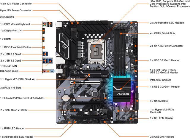 ASRock Z690 Pro RS LGA 1700 (14th,13th,12th Gen) DDR4 ATX Intel