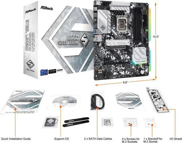 Alt view image 8 of 9 - ASRock B660 STEEL LEGEND LGA 1700 Intel B660 SATA 6Gb/s DDR4 ATX Intel Motherboard