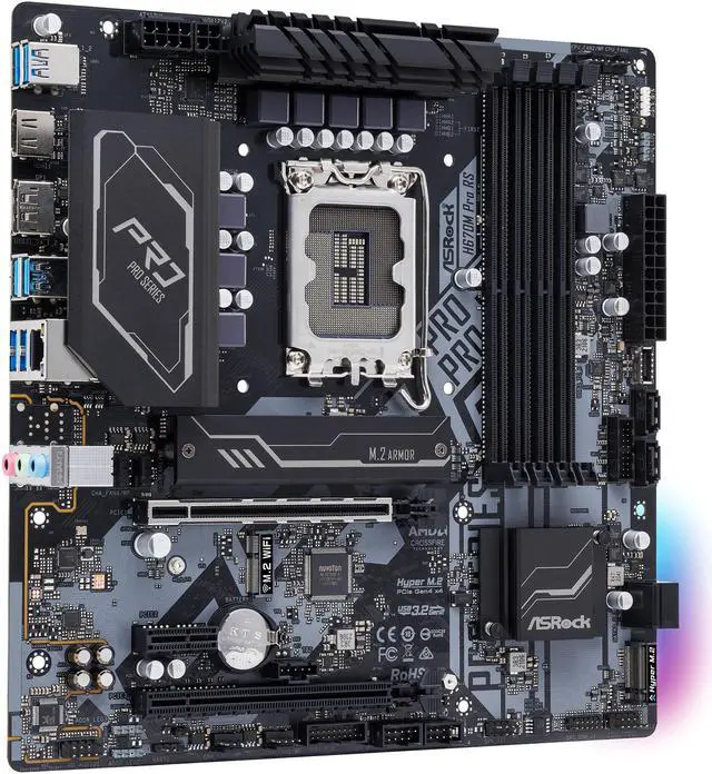 Alt view image 3 of 9 - ASRock H670M PRO RS LGA 1700 Intel H670 SATA 6Gb/s DDR4 Micro ATX Motherboard