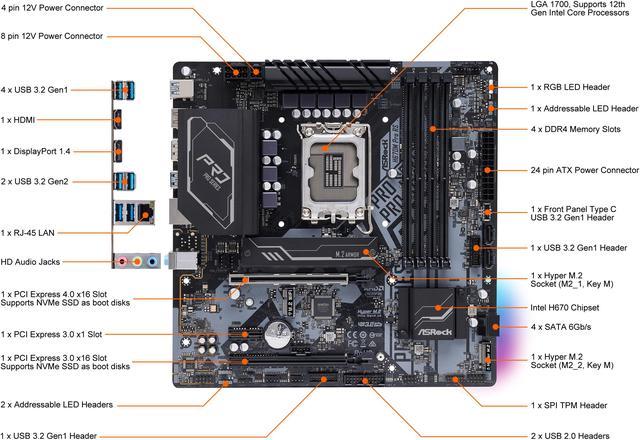 ASRock H670M PRO RS LGA 1700 Intel H670 SATA 6Gb/s DDR4 Micro ATX