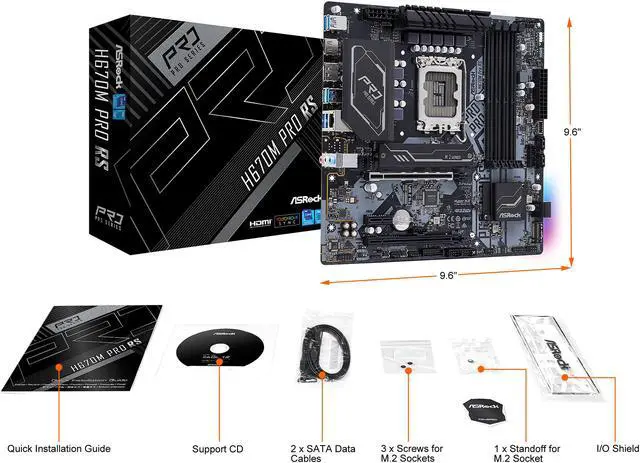 Alt view image 8 of 9 - ASRock H670M PRO RS LGA 1700 Intel H670 SATA 6Gb/s DDR4 Micro ATX Motherboard