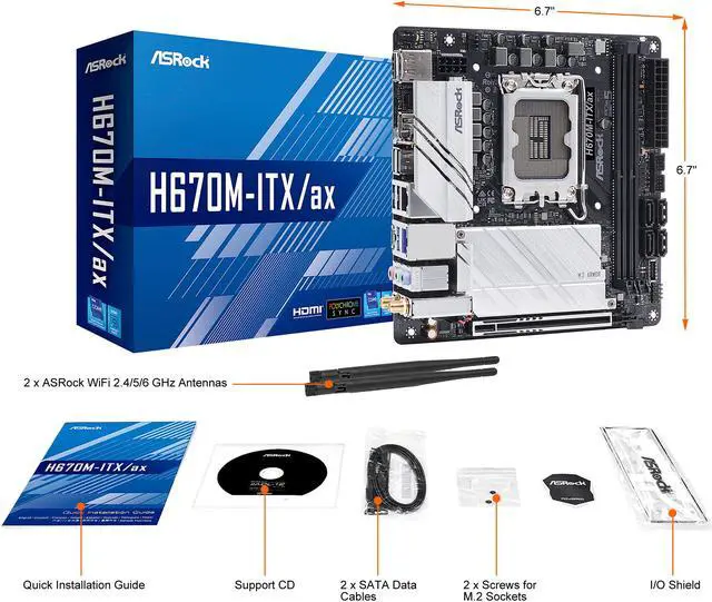 Alt view image 10 of 10 - ASRock H670M-ITX/AX LGA 1700 Intel H670 SATA 6Gb/s DDR4 Mini ITX Motherboard