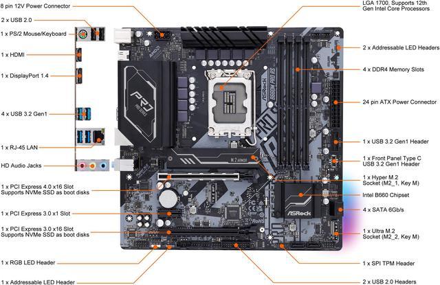 ASRock B660M PRO RS LGA 1700 Intel B660 SATA 6Gb/s DDR4 Micro ATX