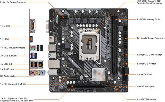 ASRock H610M-HVS LGA 1700 Intel H610 SATA 6Gb/s DDR4 Micro ATX Motherboard