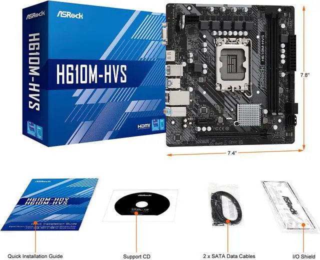 Alt view image 8 of 9 - ASRock H610M-HVS LGA 1700 Intel H610 SATA 6Gb/s DDR4 Micro ATX Motherboard