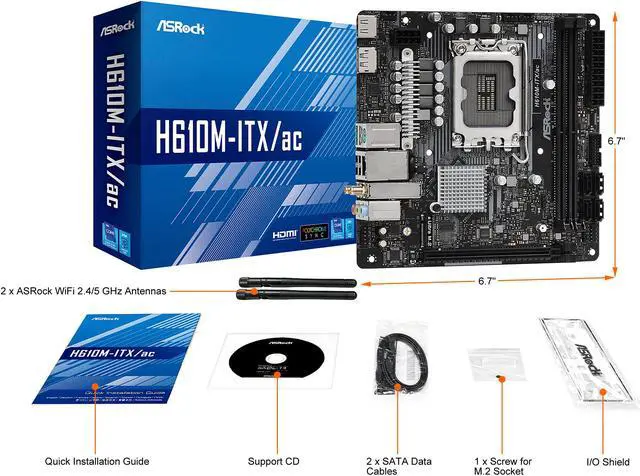 Alt view image 8 of 10 - ASRock H610M-ITX/AC LGA 1700 Intel H610 SATA 6Gb/s DDR4 Mini ITX Motherboard