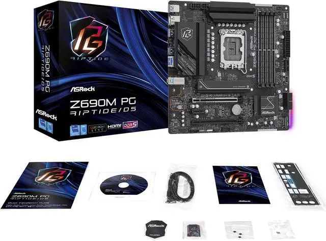 Alt view image 8 of 10 - ASRock Z690M PG RIPTIDE/D5 LGA 1700 (14th,13th,12th Gen) DDR5 Intel Z690 SATA 6Gb/s Micro ATX Intel Motherboard