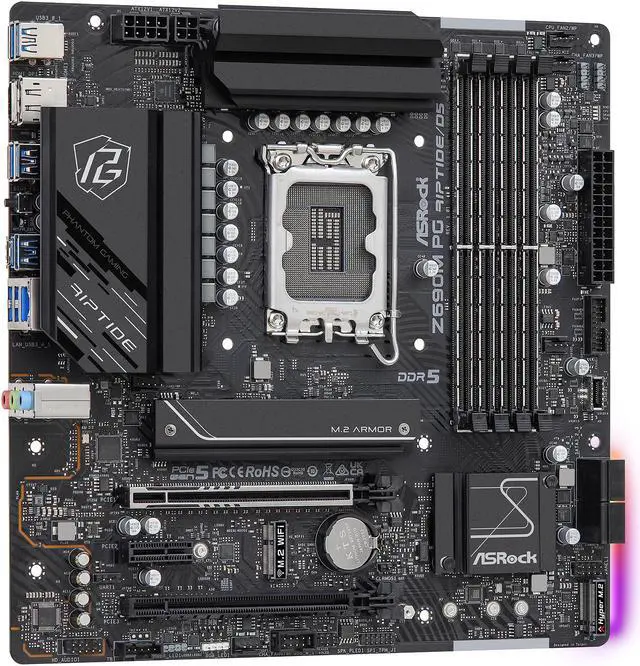 Alt view image 3 of 10 - ASRock Z690M PG RIPTIDE/D5 LGA 1700 (14th,13th,12th Gen) DDR5 Intel Z690 SATA 6Gb/s Micro ATX Intel Motherboard
