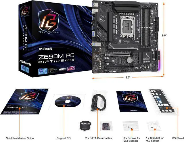 Alt view image 9 of 10 - ASRock Z690M PG RIPTIDE/D5 LGA 1700 (14th,13th,12th Gen) DDR5 Intel Z690 SATA 6Gb/s Micro ATX Intel Motherboard