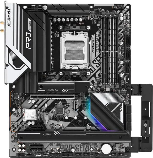 Alt view image 2 of 4 - ASRock X670E PRO RS AM5 ATX Mainboard. 4xDDR5 slots, PCIE 5.0X16, AMD Cross Fire, 5xM.2 slots, 2.5GB LAN, WIFI-6E,  7.1 HD audio, HDMI 2.1, DP 1.4 ports, USB3.2 Gen2x2 Type-C, 8 Layer PCB, 14+2+1 Phase Power Design, SPS.