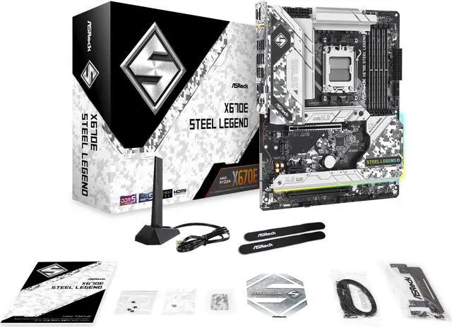 Alt view image 4 of 4 - ASRock X670E Steel Legend AM5 ATX Motherboard. 4xDDR5 slots, PCIE 5.0X16, AMD Cross Fire, QuadM.2 slots, Dual LAN ports 1GB and 2.5GB , WIFI-6E,7.1 HD audio, HDMI 2.1, DP 1.4 ports