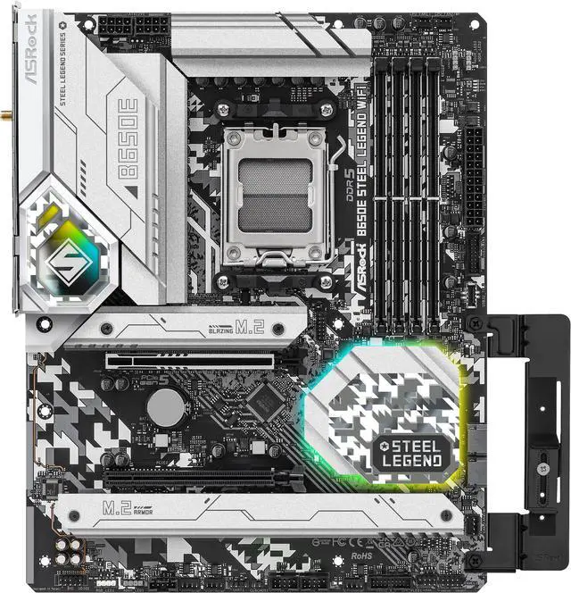 Alt view image 3 of 9 - ASRock B650E STEEL LEGEND WIFI AM5 ATX Motherboard, 4 slots DDR5, PCIE 5.0 x16, Dual M.2 slots, 2.5Gb Lan,WI-FI 6E, 7.1 Nahimic Audio , Front USB3.2 Gen2X2 Type_C , 16+12+1 Power Phase
