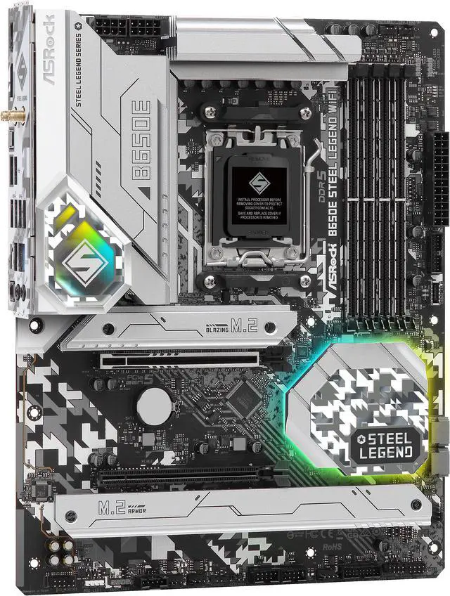 Alt view image 8 of 9 - ASRock B650E STEEL LEGEND WIFI AM5 ATX Motherboard, 4 slots DDR5, PCIE 5.0 x16, Dual M.2 slots, 2.5Gb Lan,WI-FI 6E, 7.1 Nahimic Audio , Front USB3.2 Gen2X2 Type_C , 16+12+1 Power Phase