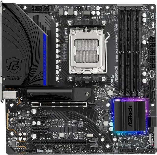 Alt view image 3 of 5 - ASRock B650M PG RIPTIDE AM5 Micro-ATX Motherboard, 4 slots DDR5, 2 PCIe 4.0 x16, HDMI 2.1 Port, 2.5Gb LAN, Dual M.2 Slots, 7.1 Nahimic Audio, USB3.2 Gen2 Type-C, 12+2+1 Power Phase, AMD CrossFire