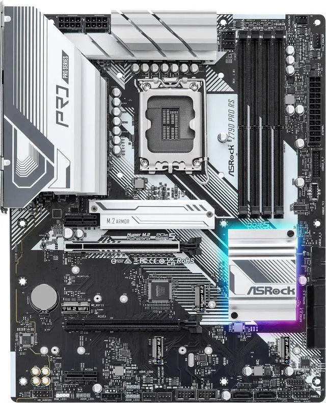 Alt view image 7 of 8 - ASRock Z790 PRO RS Intel LGA1700 (14th,13th,12th Gen) ATX Mainboard, 4 slots DDR5, PCIE 5.0 x16, Quad Hyper M.2 slots, 2.5Gb Lan, 7.1 Nahimic Audio, Front USB3.2 Gen2X2 Type_C, 14+1+1 Power Phase, 2oz Copper PCB