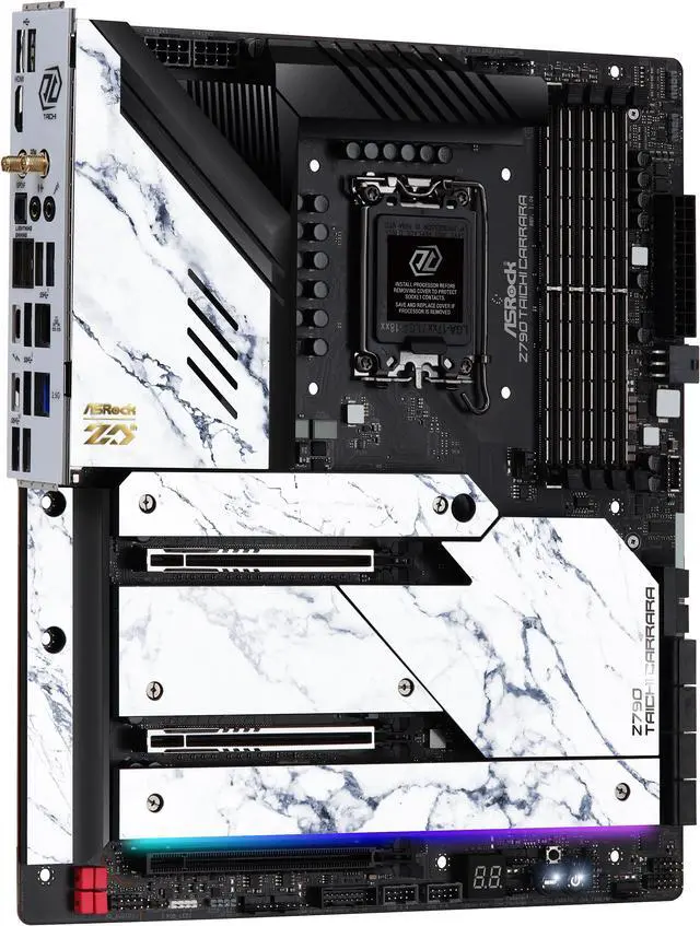 Alt view image 6 of 7 - ASRock Z790 TAICHI CARRARA LGA1700 (14th,13th,12th Gen) EATX Mainboard, 4 slots DDR5, 2 PCIE 5.0 x16, 5 M.2 slots, 2.5Gb Lan, WIFI 6E, 5.1 audio ALC4082, Optical SPDIF port, 2 USB4 Thunderbolt Type-C, 24+1+2 Power Phase