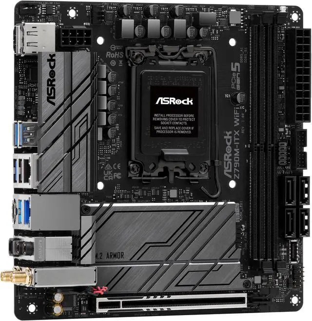 Alt view image 5 of 8 - ASRock Z790M-ITX WIFI Intel LGA1700 (14th,13th,12th Gen) Mini-ITX Mainboard, 2 slots DDR5, PCIE 5.0 x16, HDMI 2.1port, Dual Lan 2.5Gb, 1Gb, Dual M.2 slots 7.1 Nahimic Audio, USB3.2 Gen2X2 Type_C, 7+1+1 Power Phase